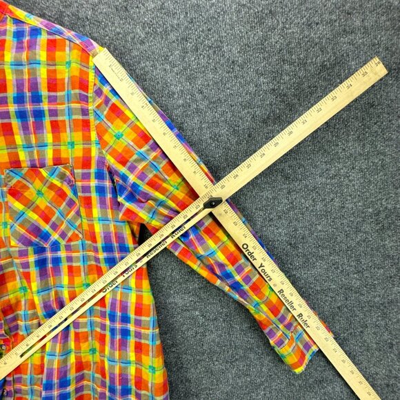 We Wore What Shirt Womens Medium Colorful Button Up Linen Blend Oversized Dad - Picture 12 of 16